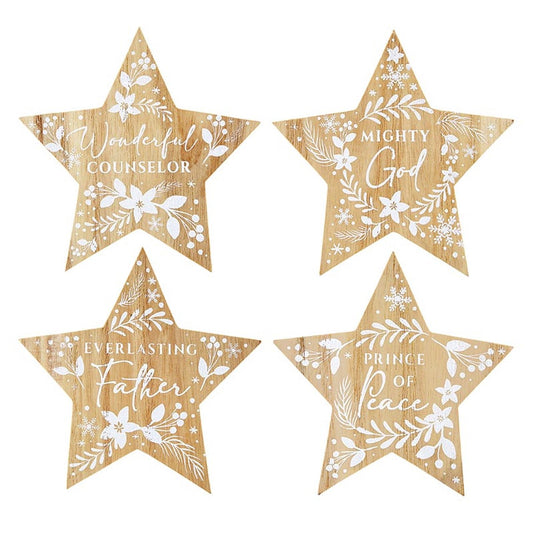 Tabletop-Stars-Names Of Jesus-Wood (4.75"W x 4.75"H x 1"D) (Set Of 4)