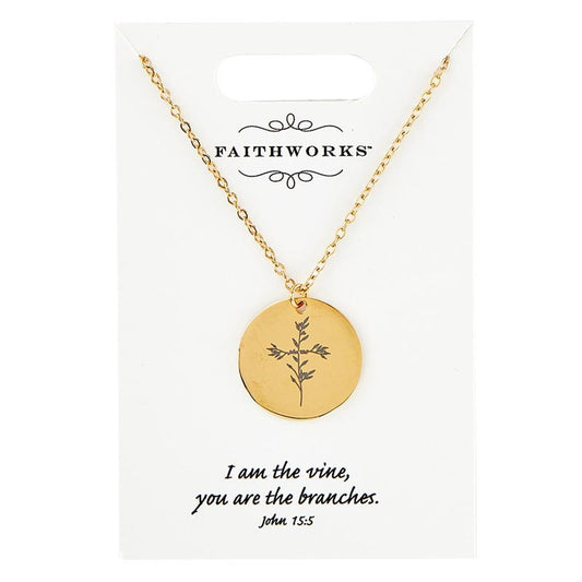 Necklace-Circle-I Am The Vine...-Gold Plated (John 15:5) (15" w/ 2" Extender)