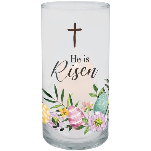 Hurricane Candle-Flameless Flicker-He Is Risen w/ Timer (7.25" x 3.5")