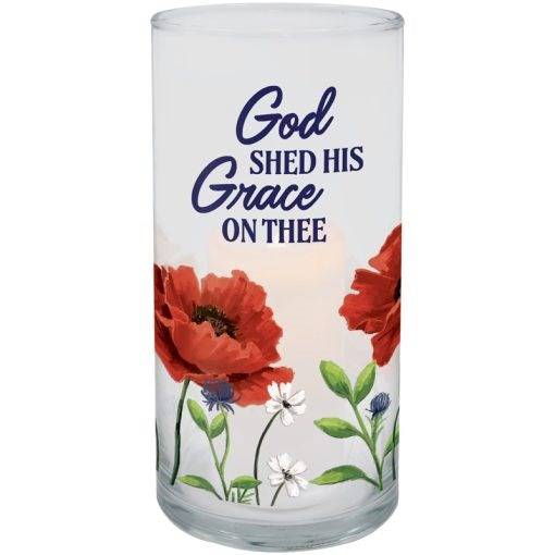 Hurricane Candle-Flameless Flicker-God Shed His Grace w/ Timer (7.25" x 3.5")