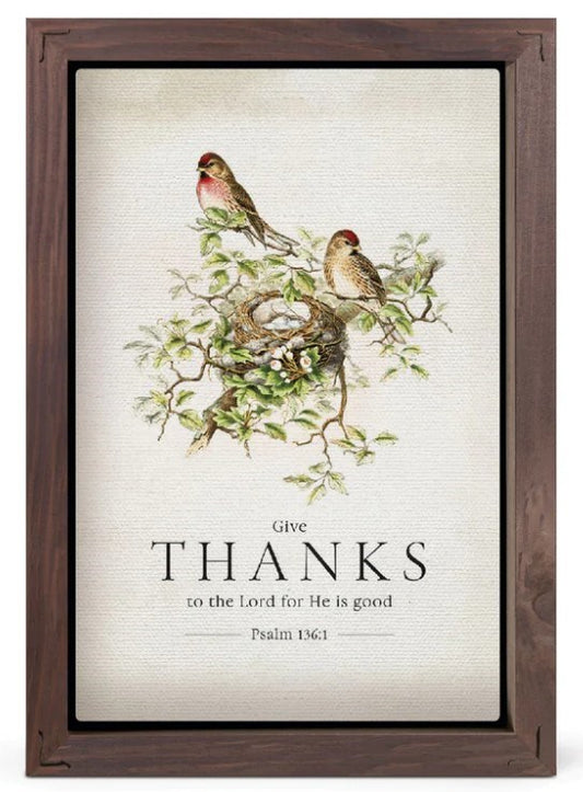 Framed Linen Shelf Sitter-Birds/Give Thanks (5 x 7)