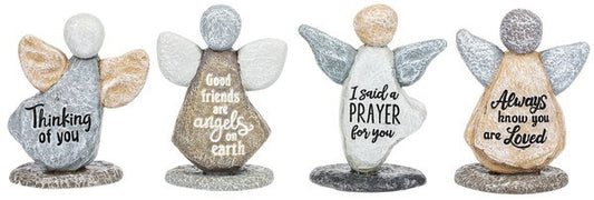 Figurine-Pebble Art Angels (3" x 3.75") (4/Asst.) (Pack Of 8)