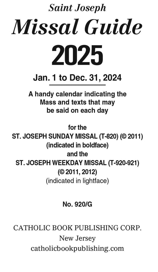 Saint Joseph Missal Guide 2025 (#920/G)