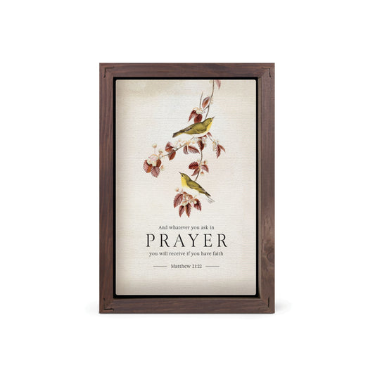 Framed Linen Shelf Sitter-Birds/Prayer-Matthew 21:22 145:9 (5 x 7)