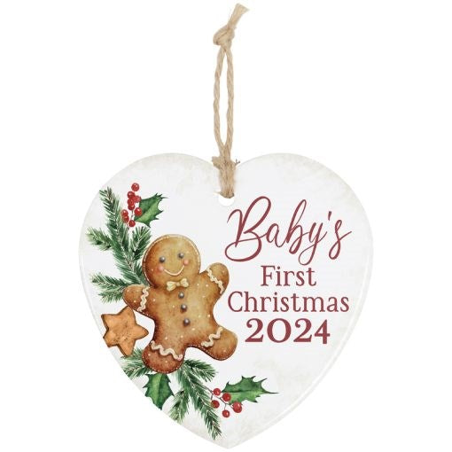 Ornament-Stoneware Heart-Baby's First Christmas (4") (Pack Of 6)