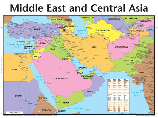 Chart-Middle East & Central Asia Wall (Laminated Sheet) (19" x 26")