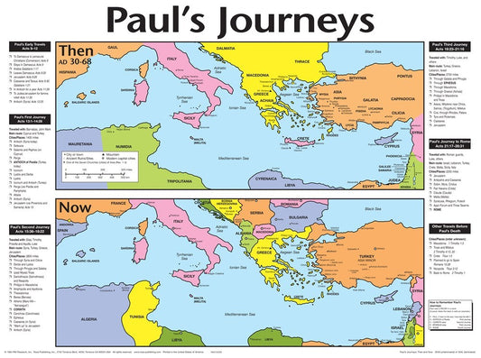 Chart-Paul's Journeys Then And Now Wall (Laminated Sheet) (19" x 26")