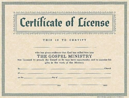 Certificate-License-Minister (Parchment) (8-1/2" x 11") (Pack Of 6)