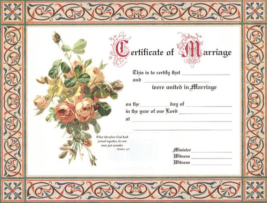 Certificate-Marriage w/Matthew 19:6 (4 Color) (8-1/2" x 11") (Pack Of 6)