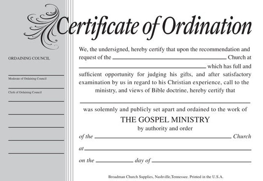 Certificate-Ordination-Minister (Parchment)-Billfold Size