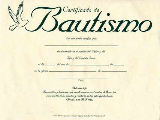 Span-Certificate-Baptism (Parchment) (Certificado De Bautismo) (Pack Of 6)