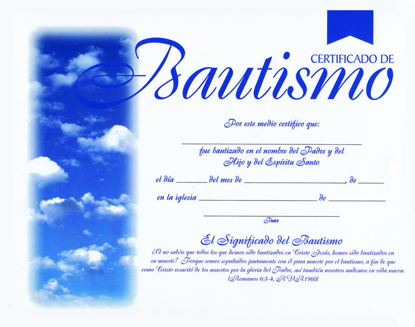 Span-Certificate-Baptism (4-Color) (Certificado De Bautismo) (Pack Of 6)