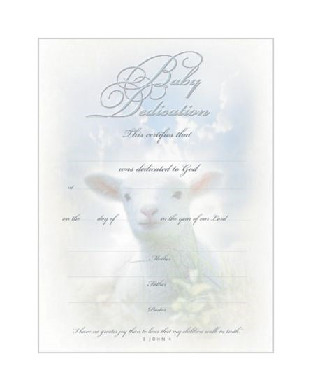 Certificate-Baby Dedication/Lamb (3 John 4) (Silver Foil Embossed  Premium Stock) (Pack Of 6)