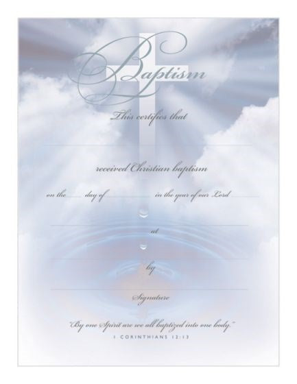 Certificate-Baptism/Clouds (1 Corinthians 12:13) (Silver Foil Embossed  Premium Stock) (Pack Of 6)