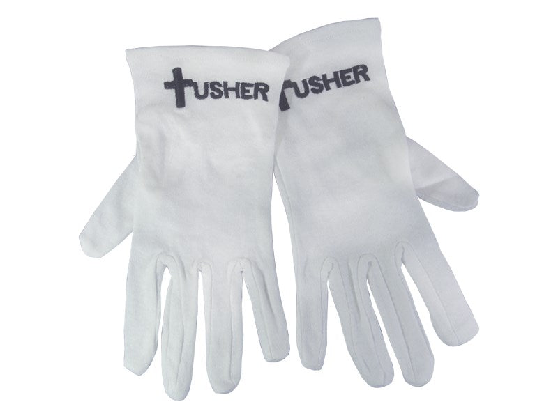 Gloves-Usher w/Cross White Cotton-Medium