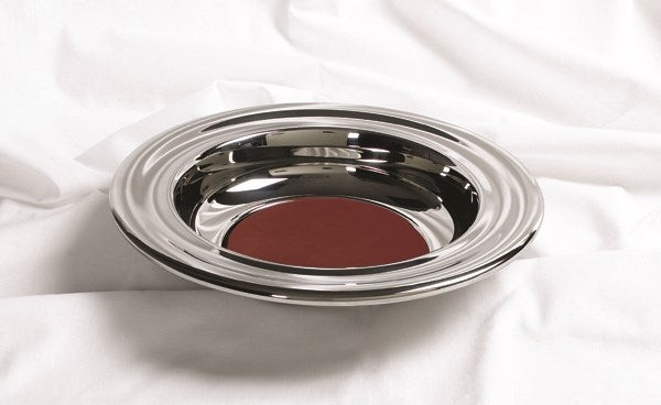 Offering Plate-Silvertone-Stainless Steel w/Red Felt-12"