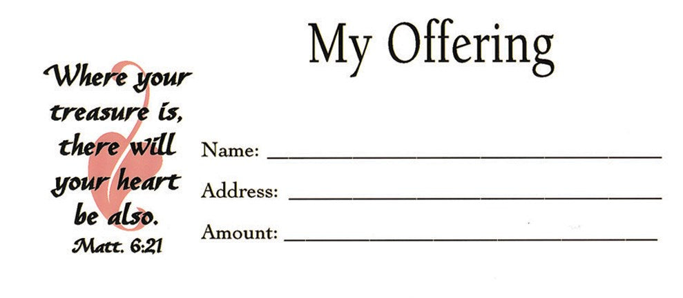 Offering Envelope-My Offering (Matthew 6:21) (No.3) (Pack Of 100)