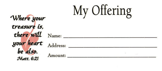 Offering Envelope-My Offering (Matthew 6:21) (No.3) (Pack Of 100)