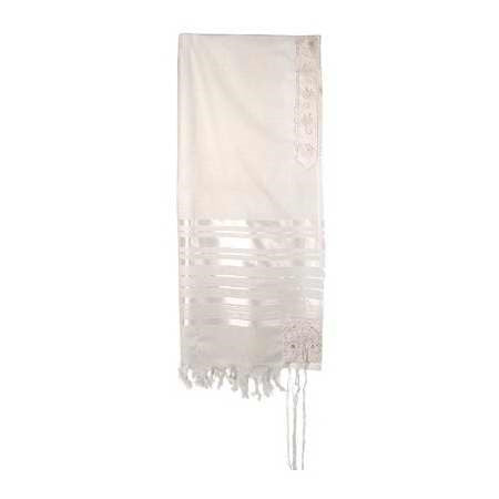 Tallit-T'fillah (Pray)-White/Silver 100% Wood (72" x 50") (#2408)