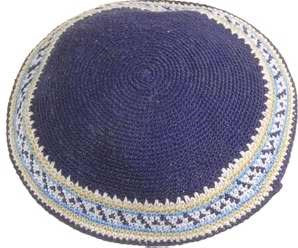 Kippah-Crocheted-Blue W/White Trim (#33137)