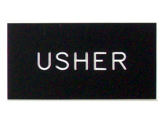 Badge-Usher-Magnetic-Black Plastic (1-1/4 X 2-3/8)