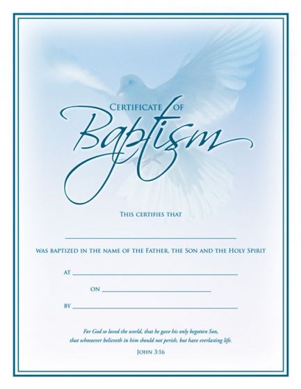 Certificate-Baptism/Blue Dove (John 3:16) (Full Color  Coated Stock) (Pack Of 6)