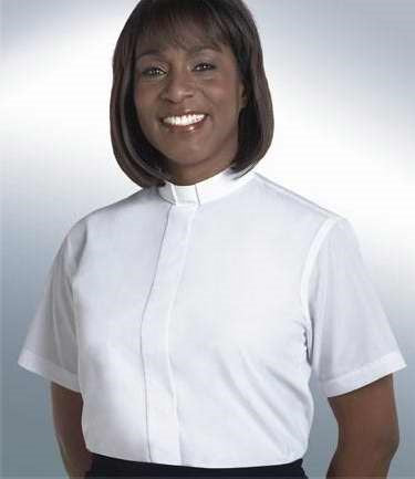 Clergy Shirt-Women-Short Sleeve Tab Collar-Size 14-White