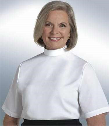 Clergy Shirt-Women-Short Sleeve Shell Blouse W/Neckband-Size 14-White