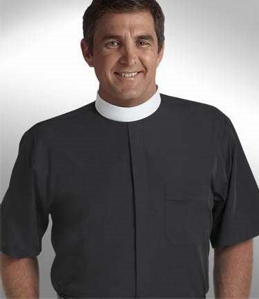 Clergy Shirt-Short Sleeve Banded Collar-15.5 In-Black