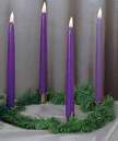 Candle-Advent Wreath Set-w/Gold Finish Ring & Greens-4 Purple (10" x 7/8" Tapers) (#434-19)