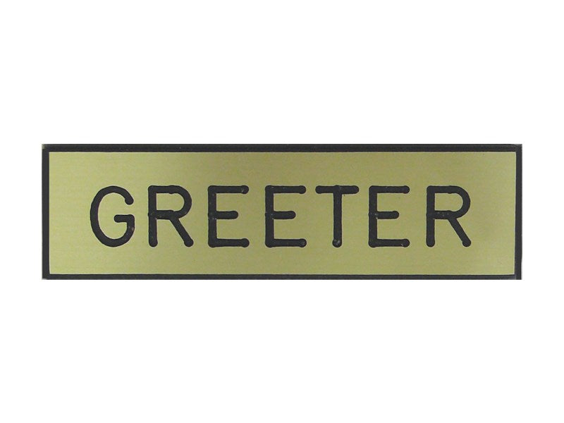 Badge-Greeter-Pin w/Safety Catch-Gold-Formica