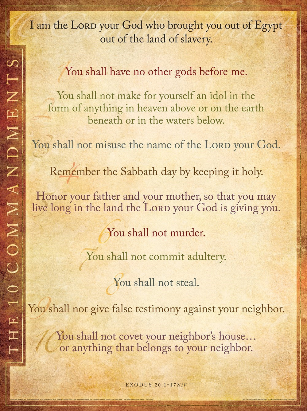 Chart-Ten Commandments Text (NIV) Wall (Laminated Sheet) (19" x 26")