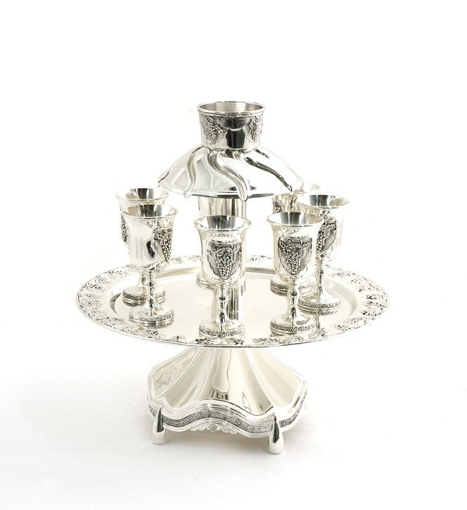 Wine Cup-Fountain & 8 Cups For Kiddush-Silver Plated (#44172)