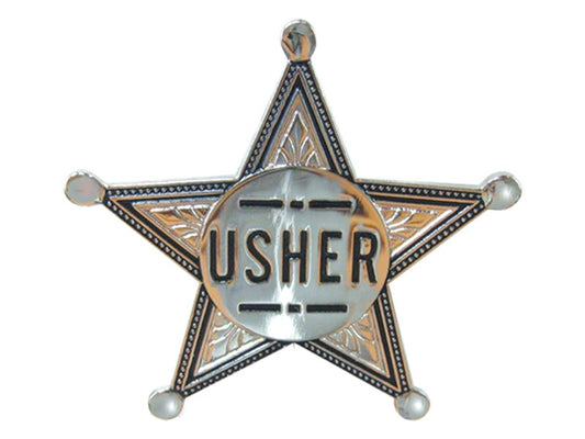 Badge-Usher-Pin Back (2" Silver Star)-Metal