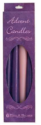 Candle-Advent Refill Tapers-Boxed-7/8X10-3 Purple/1 Pink