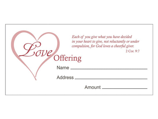 Offering Envelope-Love Offering (2 Cor 9:7) (Pack Of 100)