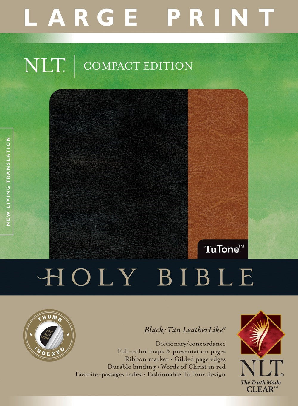 NLT Compact Edition Bible/Large Print-Black/Tan TuTone Indexed