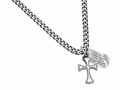 Necklace-2 Pc Cross Charm-I Can Do All Things (Phil 4:13) (22")