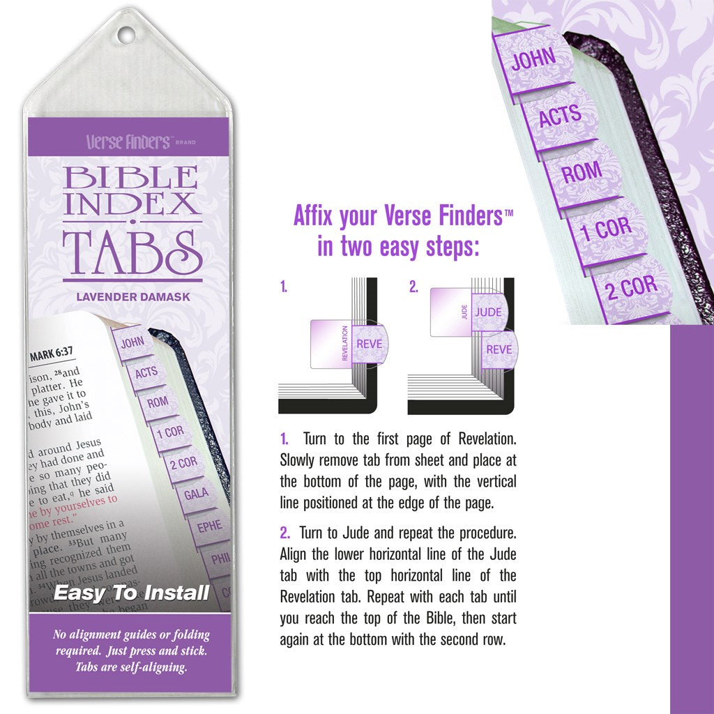 Bible Tab-Verse Finders-Horizontal-Thin Pack-Lavender Damask