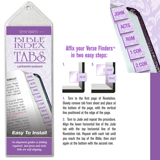 Bible Tab-Verse Finders-Horizontal-Thin Pack-Lavender Damask