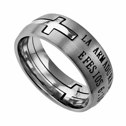 Span-Ring-Double Cross-Armor Of God-Silver (Mens)-Sz 10