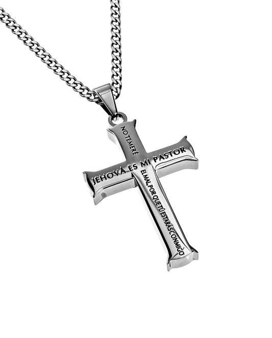 Span-Necklace-Silver Iron Cross-Psalm 23 (Mens)-24" Chain