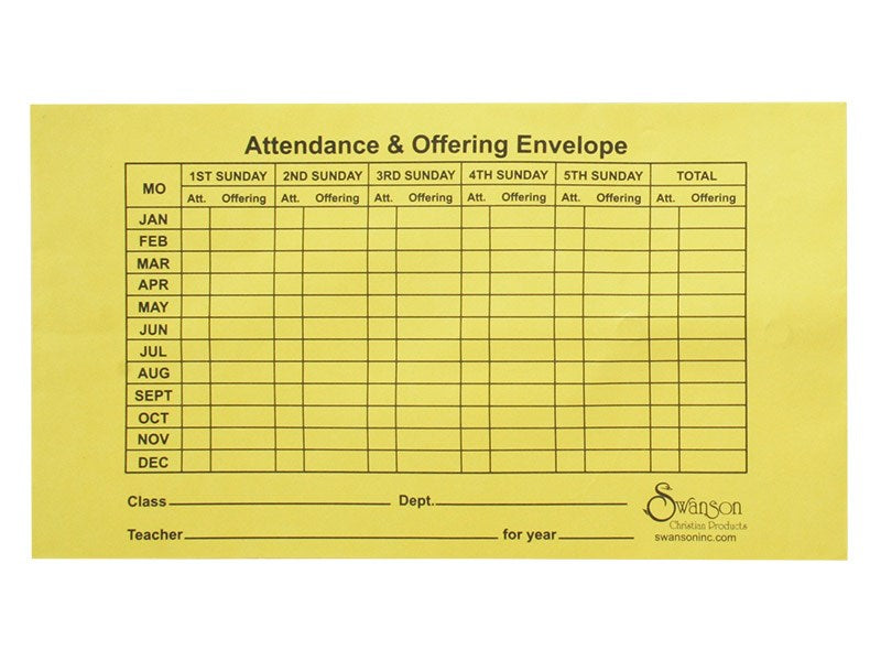 Offering Envelope-Attendance And Offering (4 X 7) (Pack Of 10)