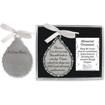 Ornament-Memorial-Tearshaped w/Crystal Stones And White Ribbon