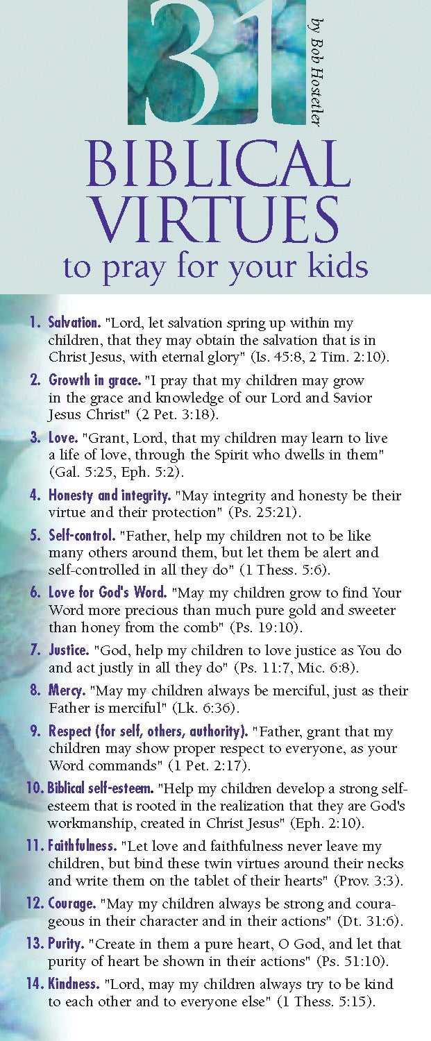 Bookmark-31 Biblical Virtues To Pray For Your Kids (Pack Of 50)