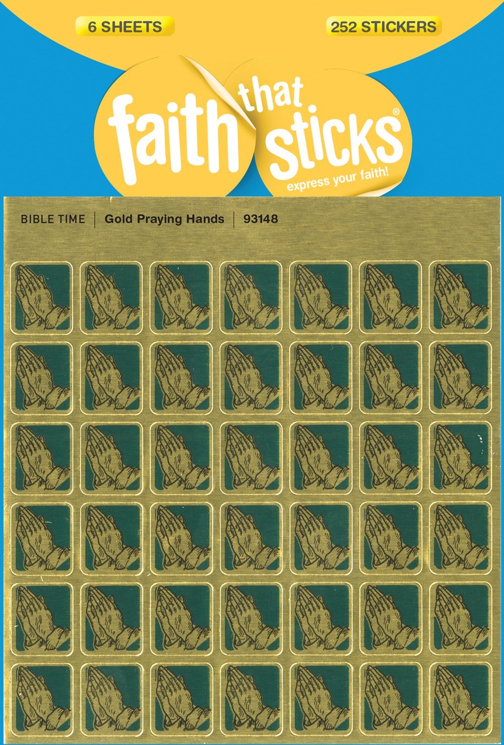 Sticker-Gold Praying Hands (6 Sheets) (Faith That Sticks)