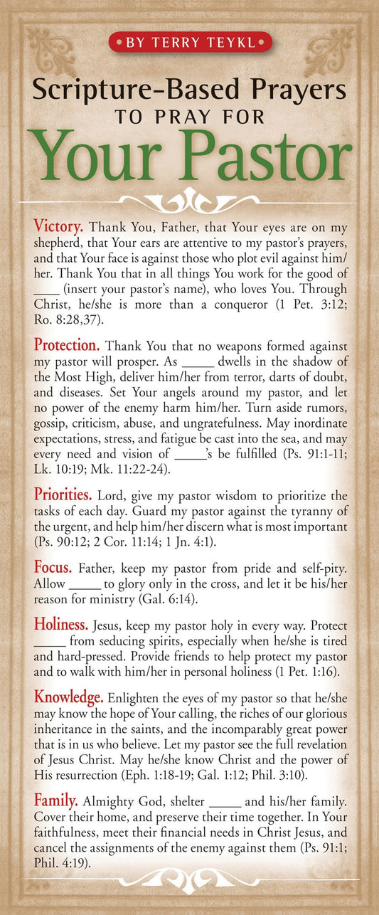 Bookmark-Scripture-Based Prayers To Pray For Your Pastor (Pack Of 50)