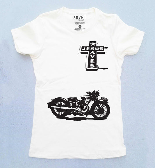 Tee Shirt-Even The Old Biker Dude-Women-Large-White/Black