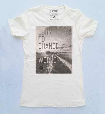 Tee Shirt-Born To Change The World Womens Boyfriend Tee-X Large-Ivory W/Brown/Grey