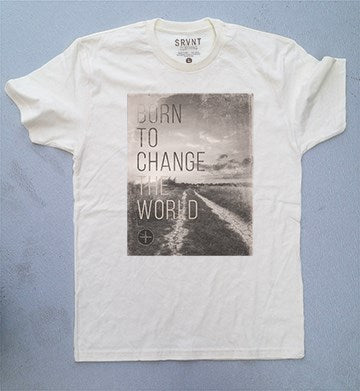 Tee Shirt-Born To Change The World Mens Premium Fitted Tee-Medium-Natural W/Brown/Grey